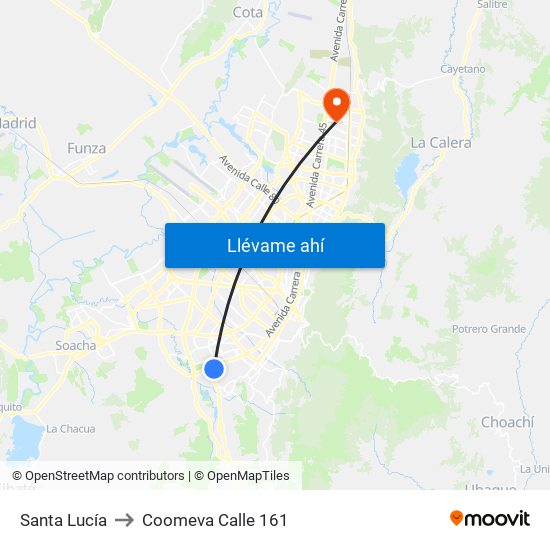 Santa Lucía to Coomeva Calle 161 map