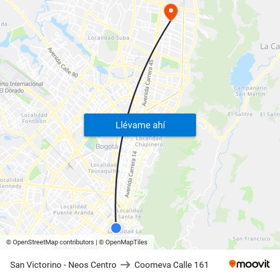 San Victorino - Neos Centro to Coomeva Calle 161 map