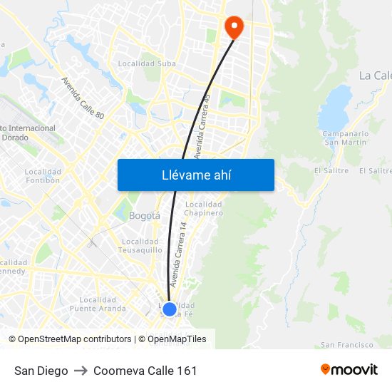 San Diego to Coomeva Calle 161 map