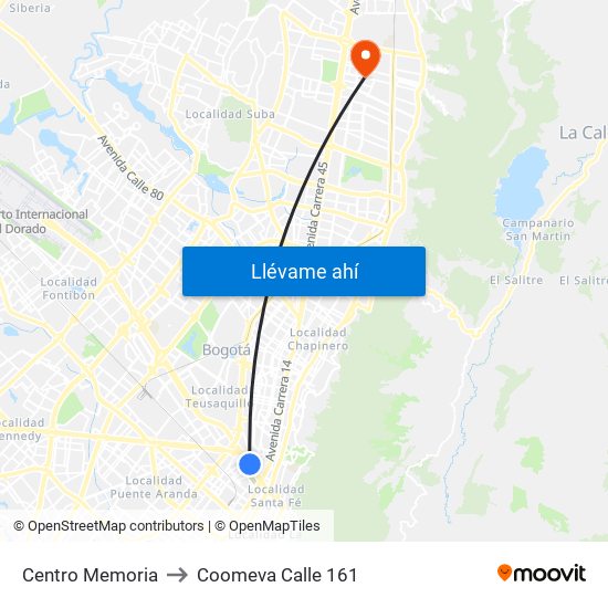 Centro Memoria to Coomeva Calle 161 map