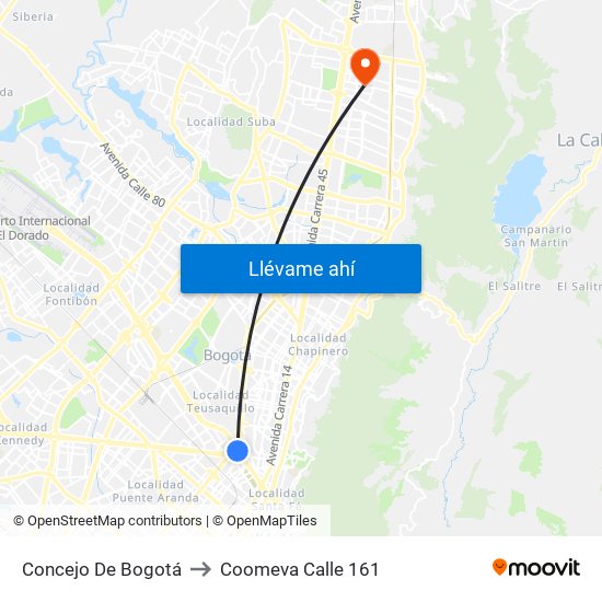 Concejo De Bogotá to Coomeva Calle 161 map