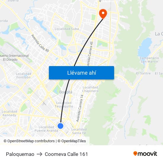 Paloquemao to Coomeva Calle 161 map