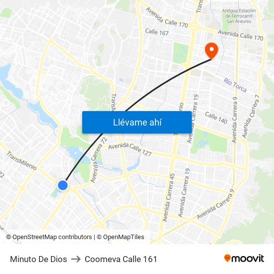 Minuto De Dios to Coomeva Calle 161 map
