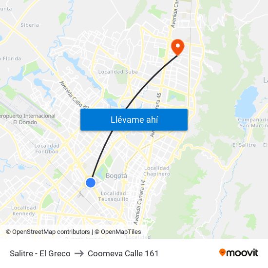 Salitre - El Greco to Coomeva Calle 161 map