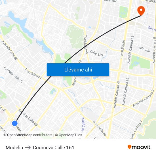 Modelia to Coomeva Calle 161 map