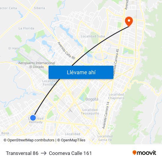 Transversal 86 to Coomeva Calle 161 map