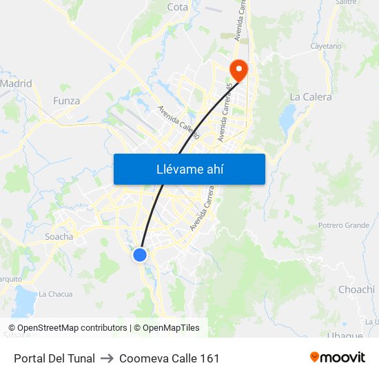 Portal Del Tunal to Coomeva Calle 161 map