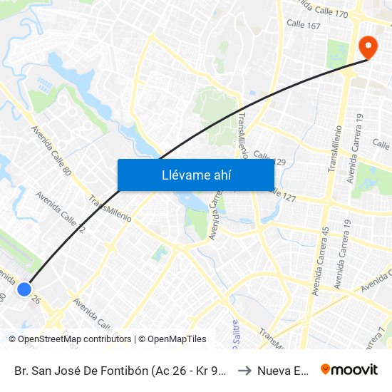 Br. San José De Fontibón (Ac 26 - Kr 96a) to Nueva EPS map