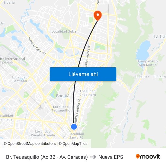 Br. Teusaquillo (Ac 32 - Av. Caracas) to Nueva EPS map