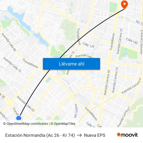 Estación Normandía (Ac 26 - Kr 74) to Nueva EPS map