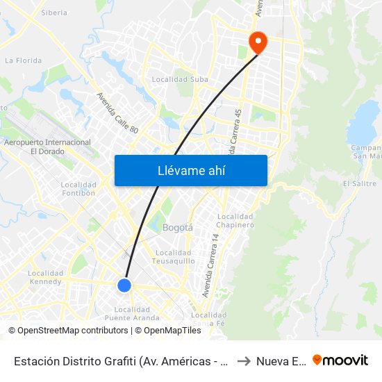 Estación Distrito Grafiti (Av. Américas - Kr 53a) to Nueva EPS map