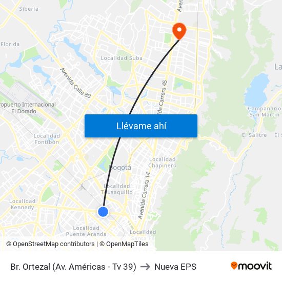 Br. Ortezal (Av. Américas - Tv 39) to Nueva EPS map