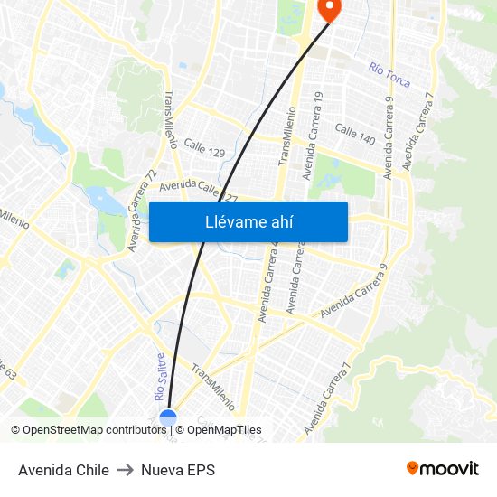 Avenida Chile to Nueva EPS map