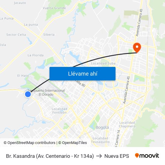 Br. Kasandra (Av. Centenario - Kr 134a) to Nueva EPS map