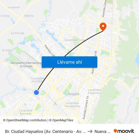 Br. Ciudad Hayuelos (Av. Centenario - Av. C. De Cali) to Nueva EPS map