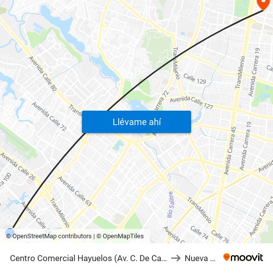 Centro Comercial Hayuelos (Av. C. De Cali - Cl 20) to Nueva EPS map