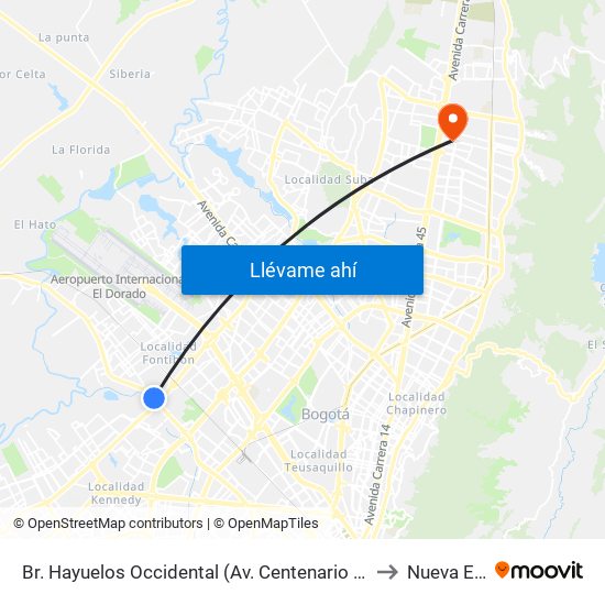 Br. Hayuelos Occidental (Av. Centenario - Kr 87) to Nueva EPS map