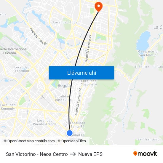 San Victorino - Neos Centro to Nueva EPS map