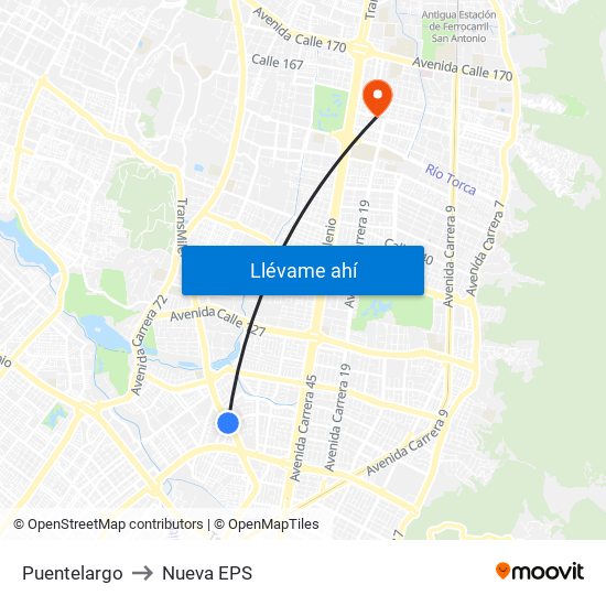 Puentelargo to Nueva EPS map