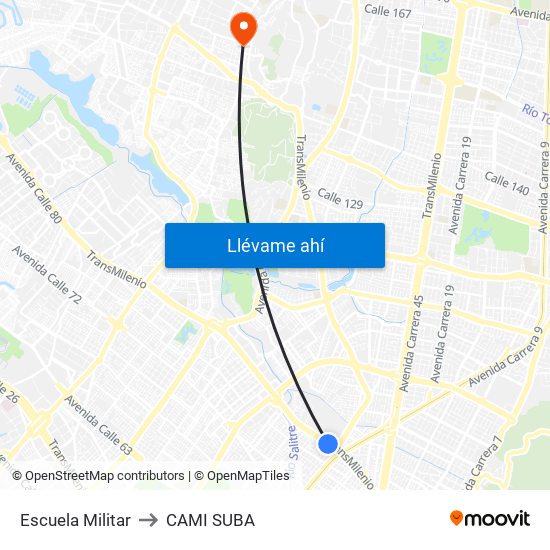 Escuela Militar to CAMI SUBA map