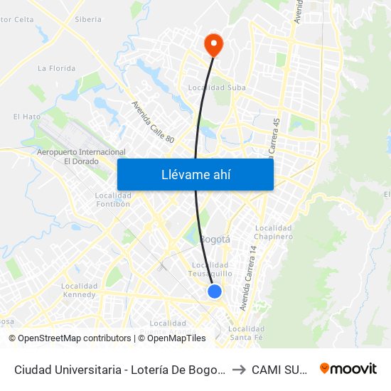 Ciudad Universitaria - Lotería De Bogotá to CAMI SUBA map
