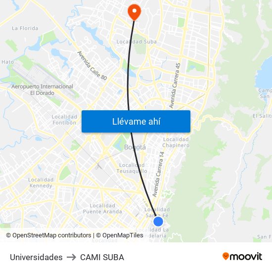 Universidades to CAMI SUBA map