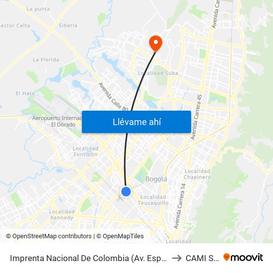 Imprenta Nacional De Colombia (Av. Esperanza - Kr 66) to CAMI SUBA map