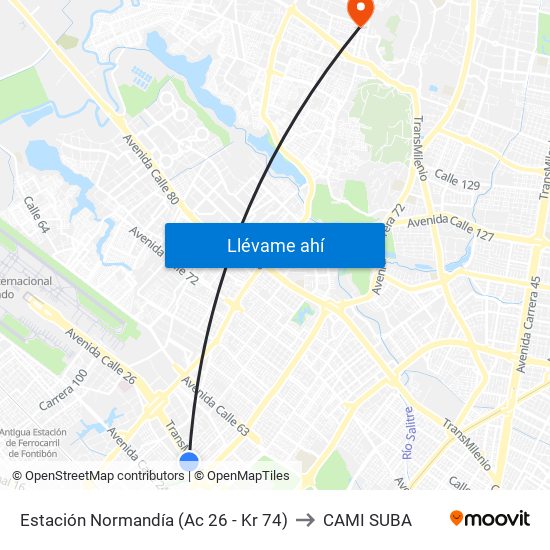 Estación Normandía (Ac 26 - Kr 74) to CAMI SUBA map