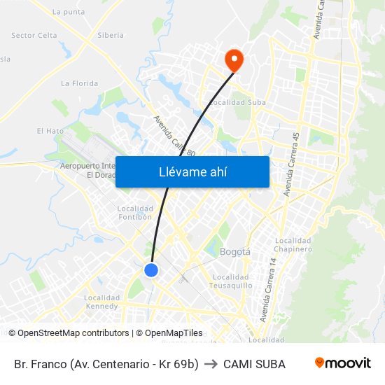 Br. Franco (Av. Centenario - Kr 69b) to CAMI SUBA map