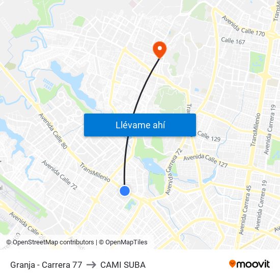 Granja - Carrera 77 to CAMI SUBA map