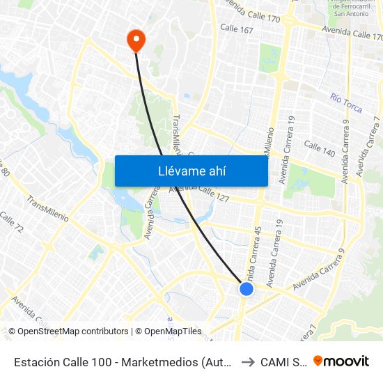 Estación Calle 100 - Marketmedios (Auto Norte - Cl 98) to CAMI SUBA map