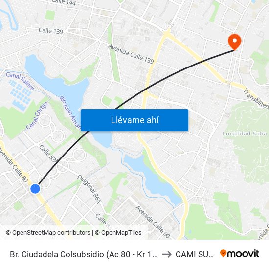 Br. Ciudadela Colsubsidio (Ac 80 - Kr 112a) to CAMI SUBA map