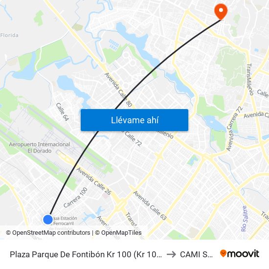 Plaza Parque De Fontibón Kr 100 (Kr 100 - Cl 17a) to CAMI SUBA map