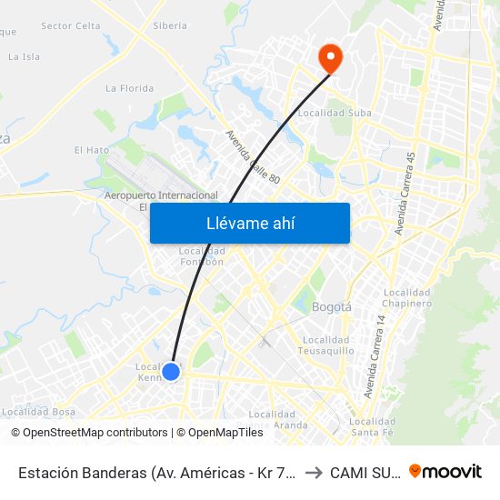 Estación Banderas (Av. Américas - Kr 78a) (A) to CAMI SUBA map