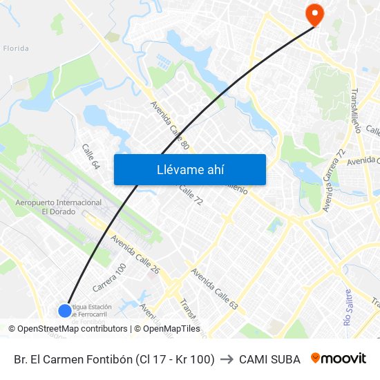 Br. El Carmen Fontibón (Cl 17 - Kr 100) to CAMI SUBA map