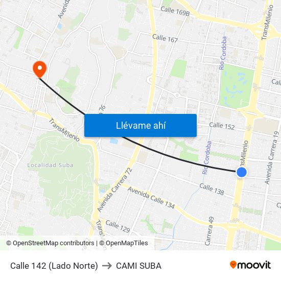Calle 142 (Lado Norte) to CAMI SUBA map