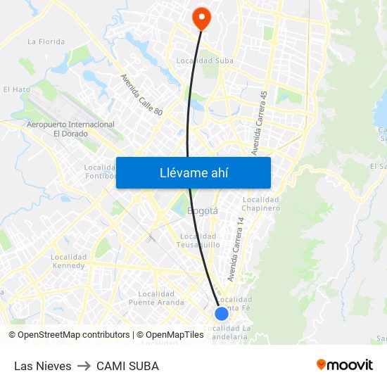 Las Nieves to CAMI SUBA map