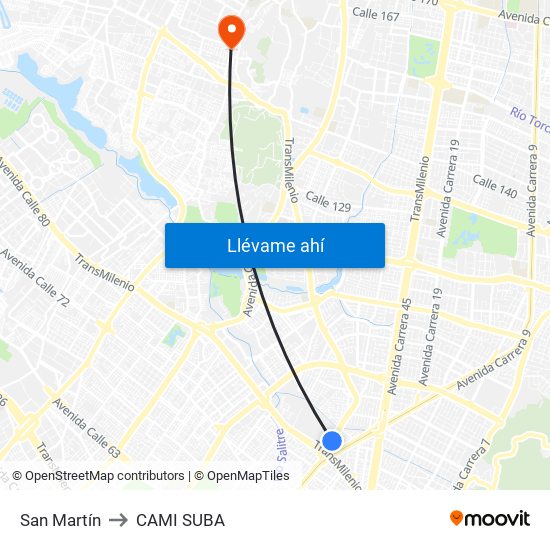 San Martín to CAMI SUBA map