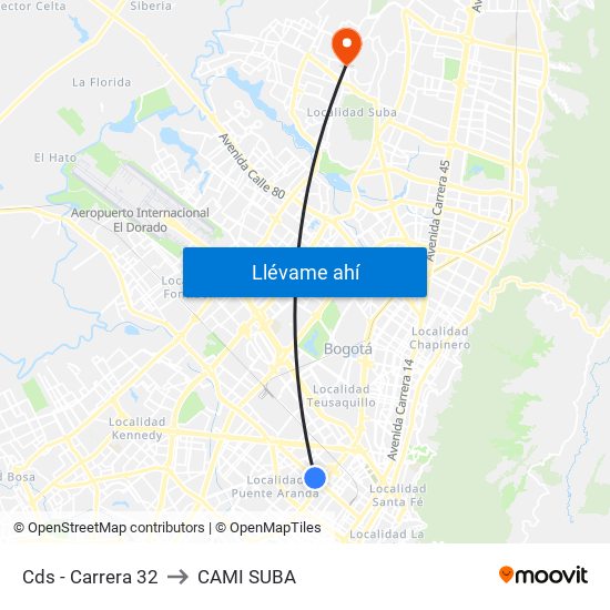 Cds - Carrera 32 to CAMI SUBA map