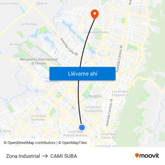 Zona Industrial to CAMI SUBA map