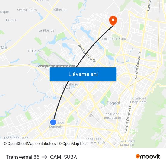 Transversal 86 to CAMI SUBA map