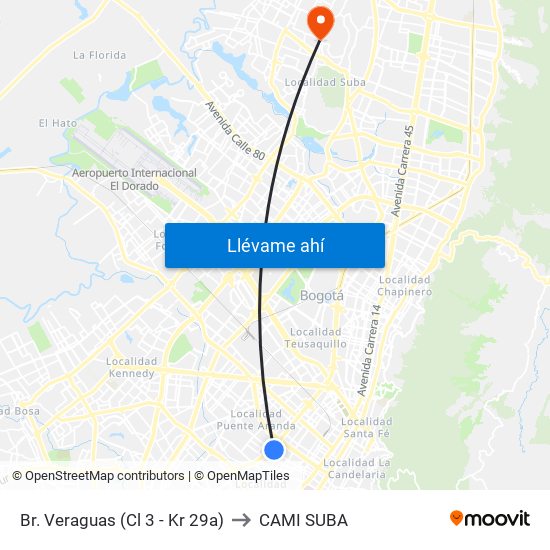 Br. Veraguas (Cl 3 - Kr 29a) to CAMI SUBA map