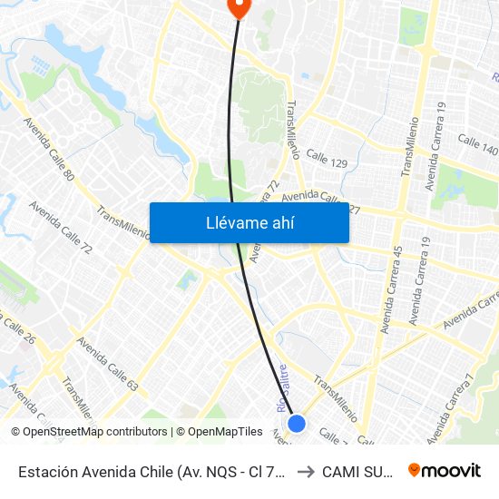Estación Avenida Chile (Av. NQS - Cl 71c) to CAMI SUBA map