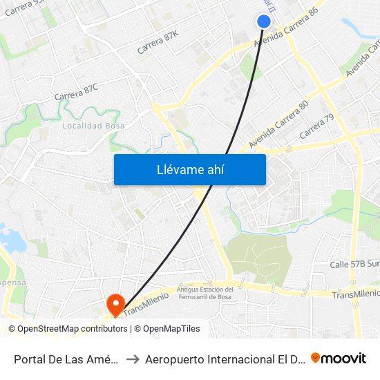 Portal De Las Américas to Aeropuerto Internacional El Dorado map