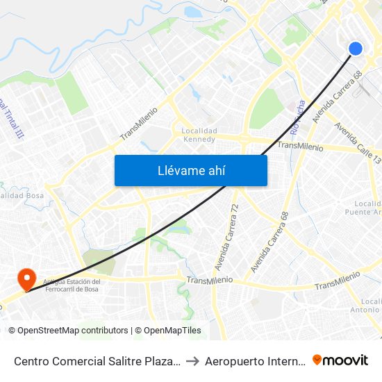 Centro Comercial Salitre Plaza (Av. La Esperanza - Kr 68b) to Aeropuerto Internacional El Dorado map