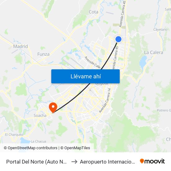 Portal Del Norte (Auto Norte - Cl 174a) to Aeropuerto Internacional El Dorado map