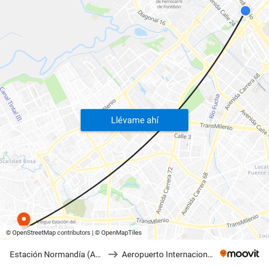 Estación Normandía (Ac 26 - Kr 74) to Aeropuerto Internacional El Dorado map