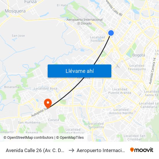 Avenida Calle 26 (Av. C. De Cali - Cl 51) (A) to Aeropuerto Internacional El Dorado map
