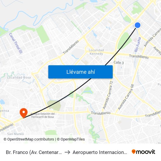Br. Franco (Av. Centenario - Kr 69b) to Aeropuerto Internacional El Dorado map