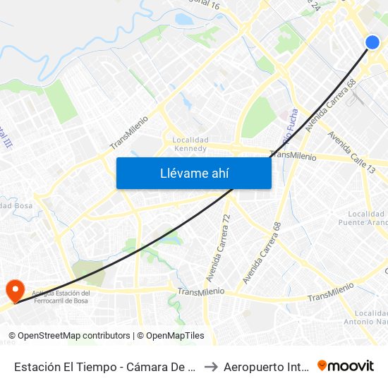 Estación El Tiempo - Cámara De Comercio De Bogotá (Ac 26 - Kr 68b Bis) to Aeropuerto Internacional El Dorado map